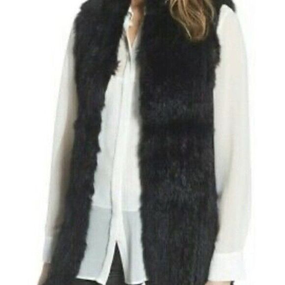 Love Token Black 100% Rabbit Fur Vest Long Length Hidden  Closures - Size M - Picture 1 of 11